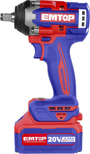 Emtop ECIWL2050 Fără perii Cheie de impact Baterie 20V 2x4Ah cu Priză 1/2"