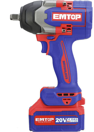 Emtop ECIWL2085 Brushless Impact Wrench Battery 20V 2x4Ah with Socket 1/2"