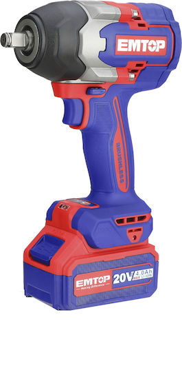Emtop ECIWL2085 Brushless Impact Wrench Battery 20V 2x4Ah with Socket 1/2"