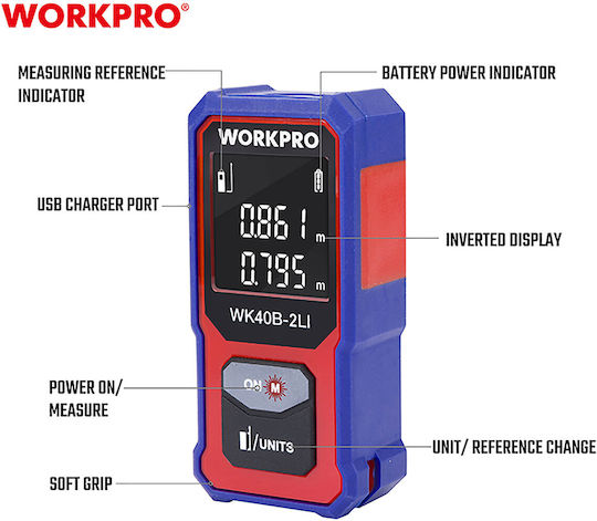 WorkPro Laser Distance Meter WP267001 with Range up to 40m