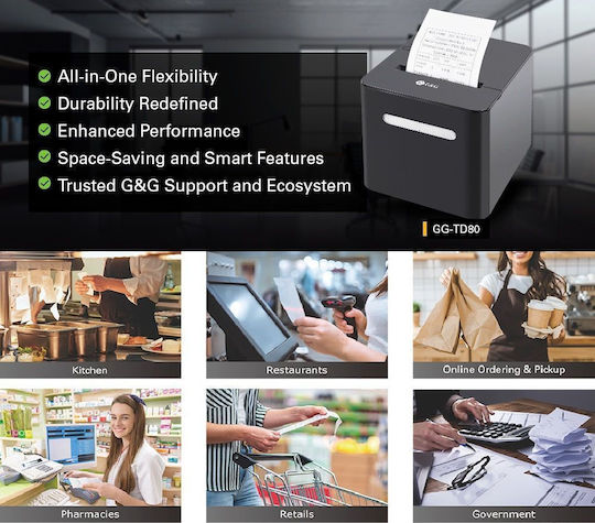 G&G Thermal Receipt Printer Wi-Fi / Ethernet / USB / Bluetooth