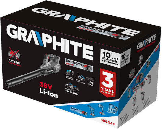 Graphite Akku-Bläser Laubbläser Handheld Akku 36V Solo mit Maximaler Luftgeschwindigkeit 150km/h