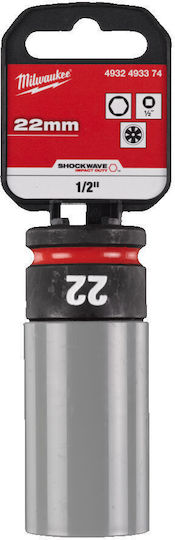 Cheie tubulară hexagonală de impact Milwaukee 1/2" aliaj mărime 22 mm lungime 80 mm pereți subțiri