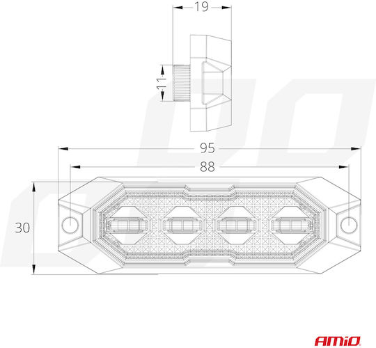 AMiO Μπάρα Σήμανσης Αυτοκινήτου LED 12 / 24V Αδιάβροχη 9.5cm με Πορτοκαλί Φωτισμό