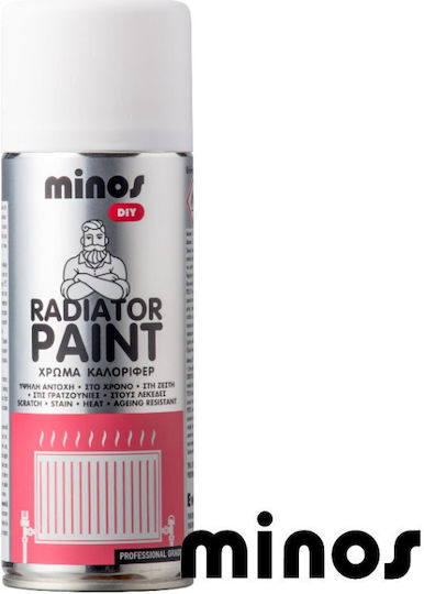 Minos Spray Σπρέι Βαφής Radiator Paint Ακρυλικό για Καλοριφέρ με Μεταλλικό Εφέ Λευκό 400ml