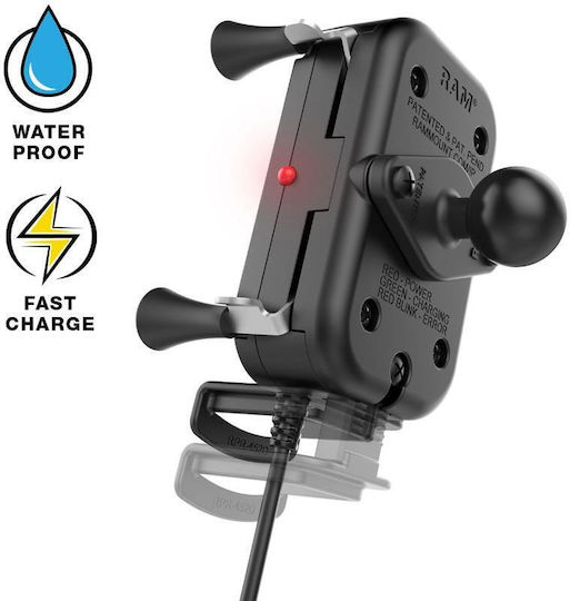 RAM Mount Mount Phone Motorcycle with Adjustable Arm for Steering Wheel and Wireless Charging
