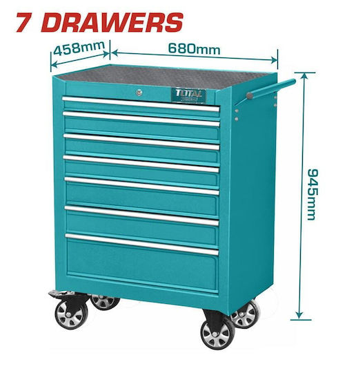 Total Wheeled Metallic Tool Carrier with 7 Drawers W68xD45.8xH94.5cm