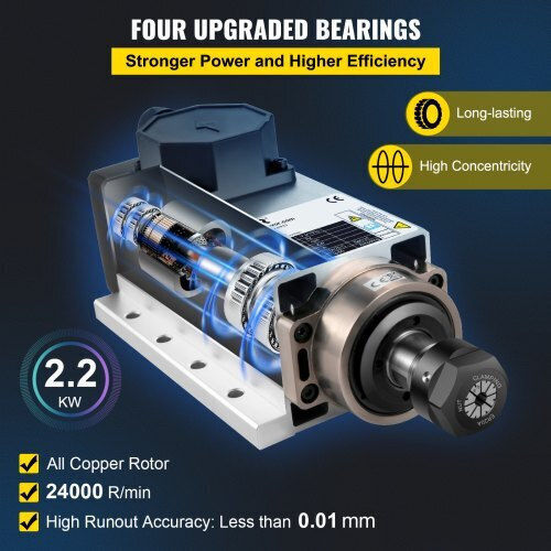 Vevor Air-Cooled Motor 2.2kw CNC 220v Er20 24000 RPM Engraving Milling Fldj2.2kwer200001v7
