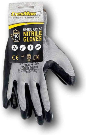 Cresman Gloves for Work Gray Nitrile/Polyester 1pcs