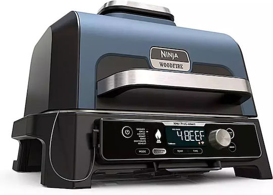 Ninja Woodfire Pro Connect XL Tischplatte Elektrogrill Geriffelte Platte 1700W mit Deckel und einstellbarem Thermostat
