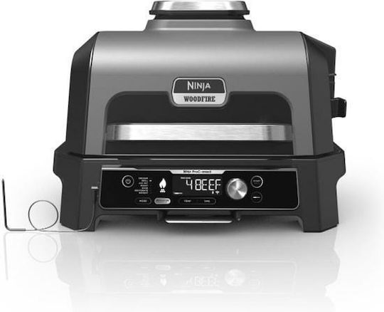 Ninja Woodfire Pro Connect XL Tischplatte Elektrogrill Geriffelte Platte 1700W mit Deckel und einstellbarem Thermostat