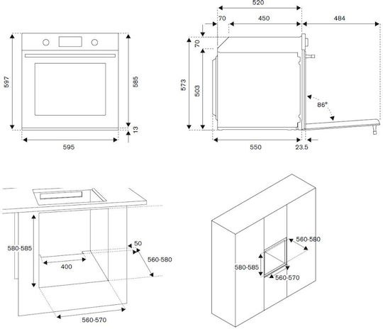 Bertazzoni F60 5 HER E K AX Φούρνος άνω Πάγκου 76lt Π59.5εκ. Μπεζ