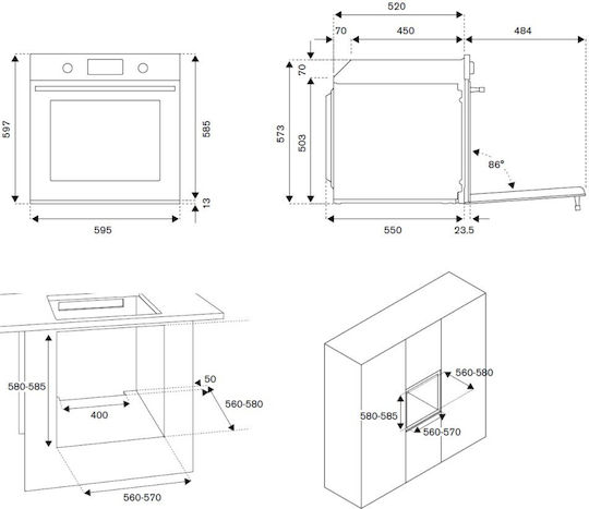 Bertazzoni F60 9 HER E K T AX Cuptor Deasupra Blatului 76lt L59.5cm.