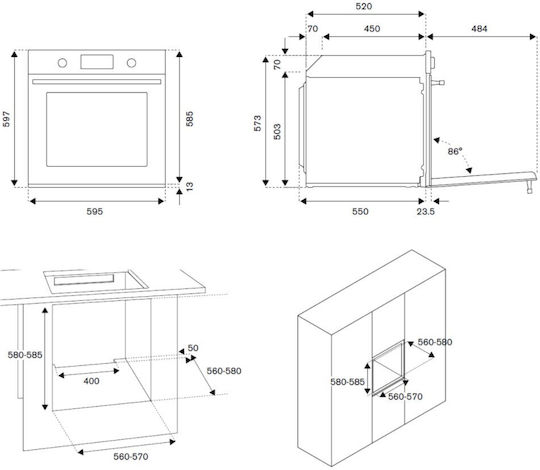 Bertazzoni F60 9 PRO E S X Over Counter Oven 76lt W59.7cm.