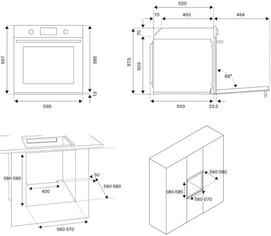 Bertazzoni F60 11 PRO V L N Φούρνος άνω Πάγκου 76lt Π59.5εκ. Inox