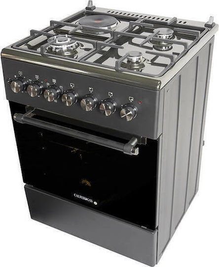 Calfer Gas Aragaz 64lt cu Plite pe Gaz Lichefiat & Electricitate L60cm. Black