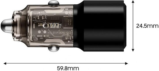Tech-Protect Cc03 Φορτιστής Αυτοκινήτου με Θύρες: 1xUSB 1xType-C Μαύρο Χρώμα