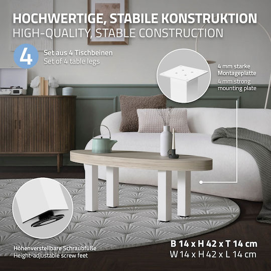 ML-Design Metallic Furniture Leg Suitable for Table / Coffee Table 8x8cm White