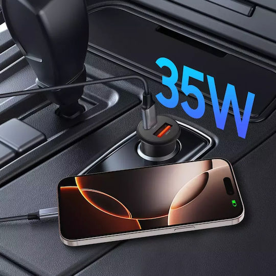 Tech-Protect Cc02 Φορτιστής Αυτοκινήτου 35W 3A Γρήγορης Φόρτισης με Θύρες: 1xUSB 1xType-C Μαύρο Χρώμα