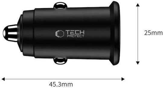 Tech-Protect Cc02 Φορτιστής Αυτοκινήτου 35W 3A Γρήγορης Φόρτισης με Θύρες: 1xUSB 1xType-C Μαύρο Χρώμα