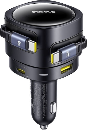 Baseus Enjoyment Max Auto-Ladegerät 90W Schnellladung mit Anschlüssen: 1xUSB 1xType-C mit Kabel Typ-C,TC-TC Schwarz Farbe