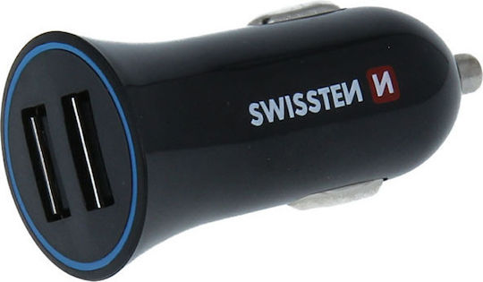 Swissten Încărcător Auto 12W 2.4A cu Porturi: 2xUSB împreună cu Cablu Type-C Negru Culoare
