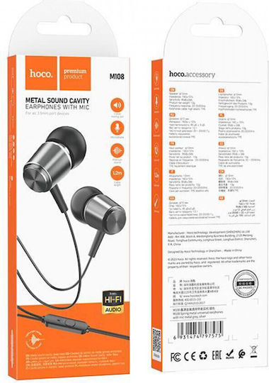 Hoco M108 In-ear Handsfree Ακουστικά με Βύσμα 3.5mm Metal Gray