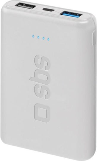 SBS ‎Pocket Line Power Bank 5000mAh με 2 Θύρες USB-A Λευκό