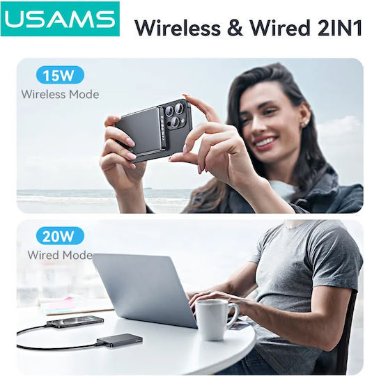 Usams CY Series CD242 MagSafe Power Bank 10000mAh 20W με Θύρα USB-C Titanium