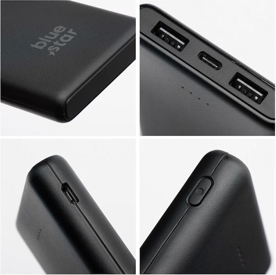 Blue Star W1086 Power Bank 10000mAh με 2 Θύρες USB-A και Θύρα USB-C Μαύρο