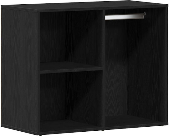 Masută De Toaletă De Podea Din Lemn Negru Stejar Cu Oglindă Și Taburet 60x40x140cm