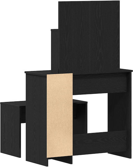 Masuta De Toaleta De Podea Din Lemn De Stejar Negru Cu Oglindă Și Taburet 86.5x35x136cm
