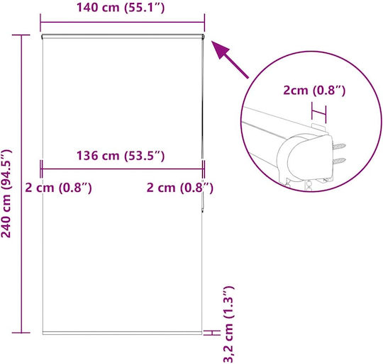 Vidaxl Shower Curtain Roll Cassette 140x240cm Fabric Width 136cm White