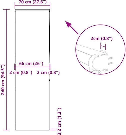 Vidaxl Shower Curtain Roll Cassette 70x240 cm Fabric Width 66 cm Grey
