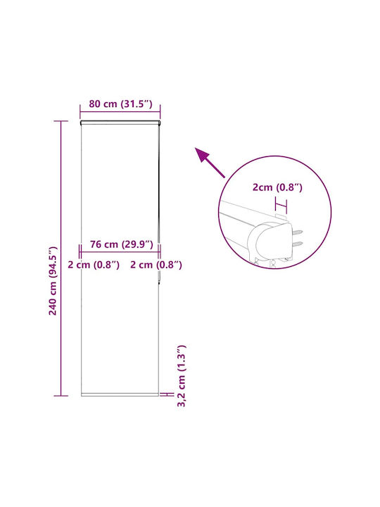 Vidaxl Perdea de Duș Rulou Casetă 80x240 cm Lățime Material 76 cm Multicolor
