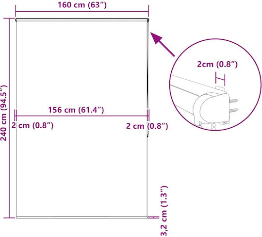 Vidaxl Κουρτίνα Μπάνιου Ρολό Κασέτα 160x240εκ Πλάτος Υφάσματος 156εκ Λευκό