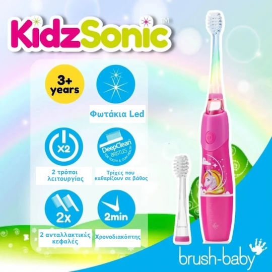 Brush Baby Kidz Sonic Παιδική Ηλεκτρική Οδοντόβουρτσα με Χρονόμετρο για 3+ Χρονών Flamingo με Ανταλλακτικά