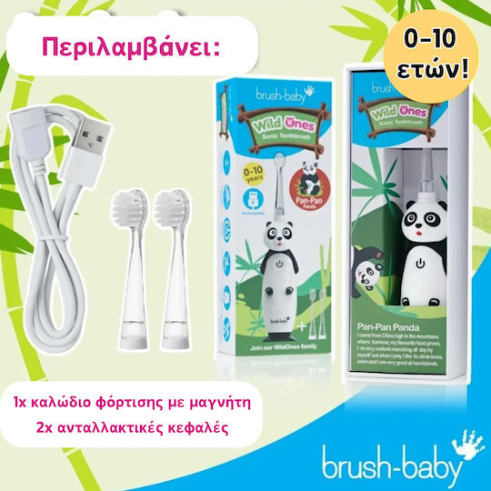 Brush Baby Wildones Children's Electric Toothbrush with Chronograph for 0m+ Panda with Replacement Heads