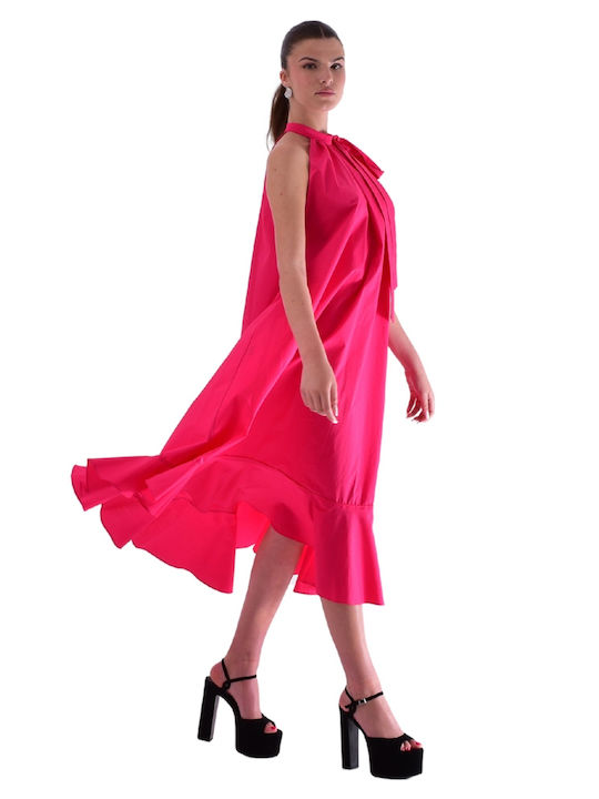 Summer Midi Dress for Wedding and Christening Fuchsia