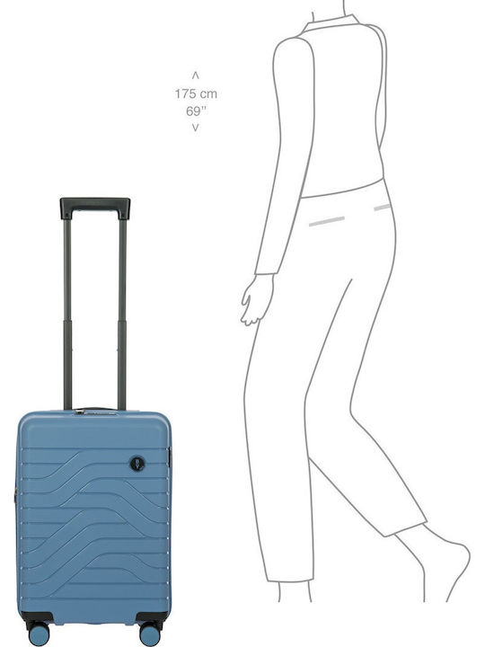 Bric's Milano Cabin Travel Suitcase Hard Grey Blue with 4 Wheels Height 55cm