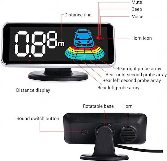 Sistem de Parcare Auto Electro AG cu Ecran / Buzzer și 8 Senzori 22mm în Culoare Albastru