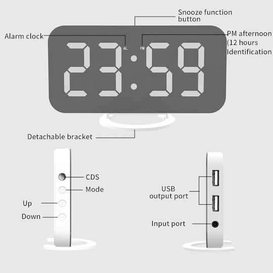 Ceas De Masă Digital Led Din Plastic Cu Ceas Deșteptător Alb