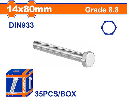 Wadfow Screw Hexagon Galvanized DIN 933 with Diameter M14 and Length 80mm 35pcs 3.65kg
