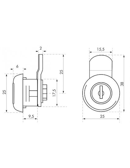 Mailbox Lock Φ17.5 X 9.5 mm Bent Plate 2 Keys Thirard 00917934