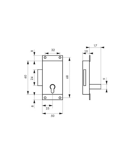 Furniture Lock 50mm Brass 1 Key Thirard 00100251