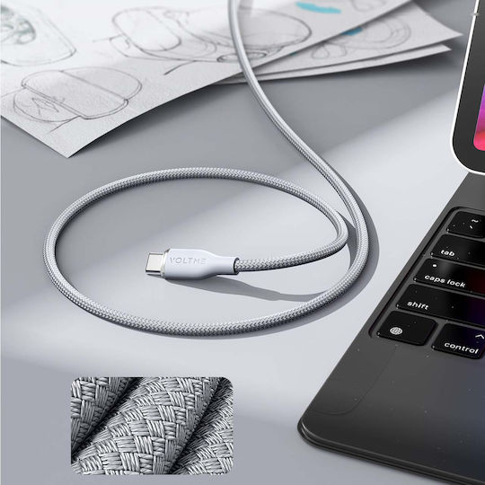 Voltme Braided USB 2.0 Cable USB-C male - USB-C 100W PD Γκρι 1m C2052
