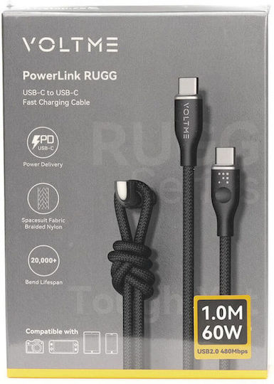 Voltme Braided USB 2.0 Cable USB-C Male - USB-C 100W PD Black 1m