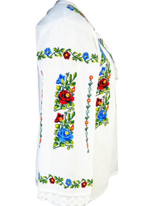 Bluze Damă Bumbac Mânecă Lungă Alb Verde