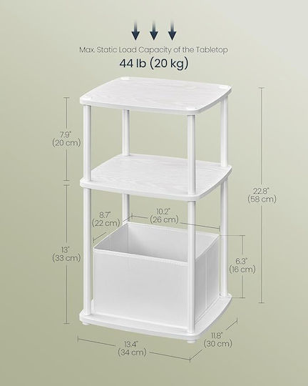 Κομοδίνο με Υφασμάτινη Επένδυση Λευκό 34x30x58cm