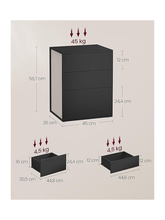 Black Wooden Bedside Table 45x35x58.7cm